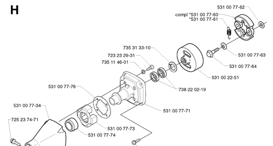 Clutch Diagram and Parts List for 142R 20001900001-Current Husqvarna Brush Cutter