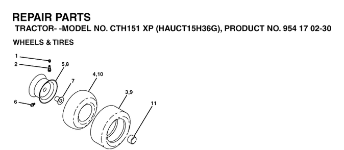 Wheels And Tires Diagram and Parts List for CTH151XP (HAUCT15H36G)(2005-04) Husqvarna Lawn Tractor