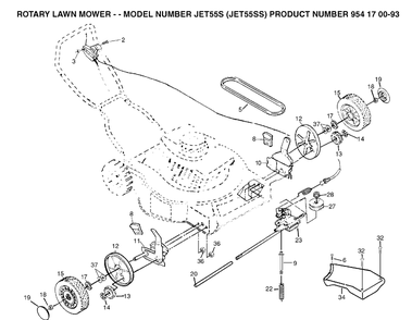 Drive Diagram and Parts List for JET55-JET55SS 2003-05 Husqvarna Lawn Mower