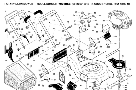 Product Complete 2 Diagram and Parts List for 7021RES (96143001801)(2006-05) Husqvarna Lawn Mower