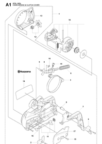 Chain Brake And Clutch Cover Diagram and Parts List for 440E 20090400001-20102300000 Husqvarna Chainsaw
