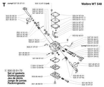 Carburetor Details Diagram and Parts List for 240RJ 20023500001 & Above Husqvarna Trimmer