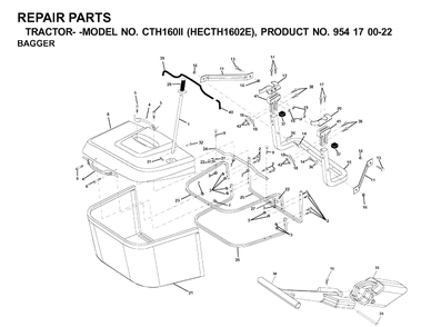 Bagger Diagram and Parts List for CTH160II (HECTH1602E)(2001-02) Husqvarna Lawn Tractor