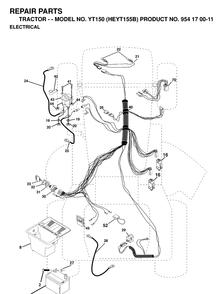 Electrical Diagram and Parts List for YT150 (HEYT155B)(1998-12) Husqvarna Lawn Tractor