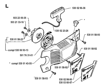 Starter Diagram and Parts List for 41 19912200001-19941800000 Husqvarna Chainsaw