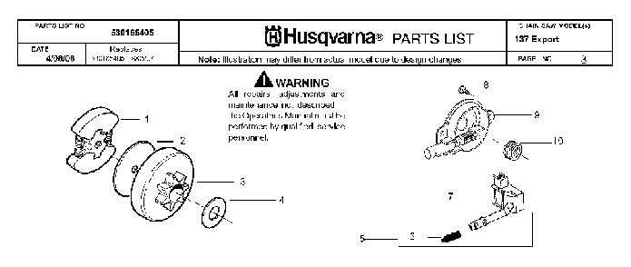 Clutch And Oil Pump Diagram and Parts List for 137 20082200001 Husqvarna Chainsaw
