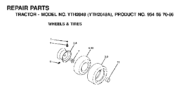 Wheels And Tires Diagram and Parts List for YTH2048A (954567086)(2001-02) Husqvarna Lawn Tractor