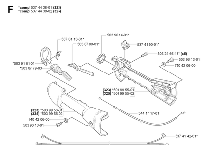 Handle And Controls 2 Diagram and Parts List for 323HE3 20090900001-Current Husqvarna Hedge Trimmer