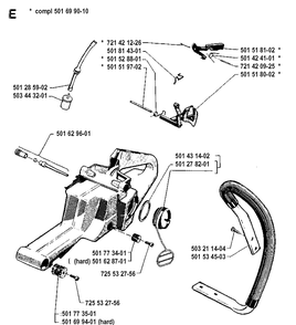 Fuel Tank And Handle Diagram and Parts List for 61 19910900001-19933600000 Husqvarna Chainsaw