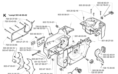Crankcase Diagram and Parts List for 394XP 19960100001-19980900000 Husqvarna Chainsaw