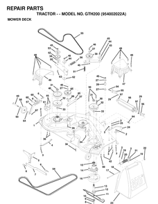 Mower Deck / Cutting Deck Diagram and Parts List for GTH200 (954002022A)(1995-05) Husqvarna Lawn Tractor