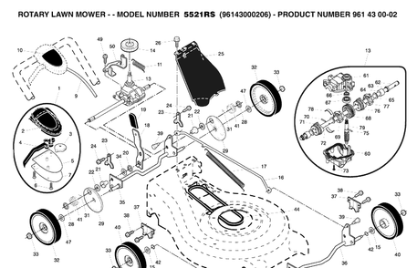 Product Complete Diagram and Parts List for 5521RS (96143000206)(2007-02) Husqvarna Lawn Mower