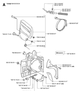 Chain Brake And Clutch Cover Diagram and Parts List for 339XP 20063600001-20100600000 Husqvarna Chainsaw