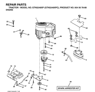 Engine Diagram and Parts List for GTH2248XP-GTH2248XPC 2003-07 Husqvarna Lawn Tractor
