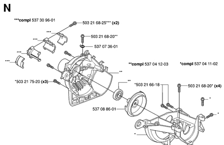 Crankcase And Clutchdrum Diagram and Parts List for 323HE3 20053600001-20054000000 Husqvarna Hedge Trimmer