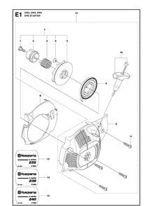 Starter Diagram and Parts List for 240 20101400001-20144000000 Husqvarna Chainsaw