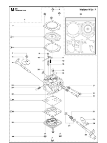 Carburetor Diagram and Parts List for 288XP  Husqvarna Chainsaw