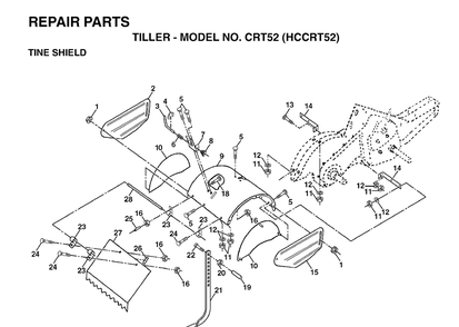 Tine Shield Diagram and Parts List for CRT52 (HCCRT52)(1997-01) Husqvarna Cultivator