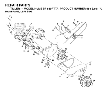 Mainframe, Left Side Diagram and Parts List for 650RTT (954329172)(2003-01) Husqvarna Cultivator