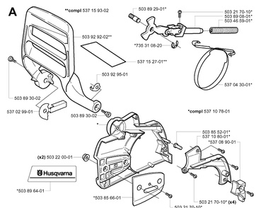 Chain Brake Diagram and Parts List for 359 20014000001-20041800000 Husqvarna Chainsaw