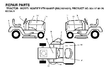 Decals Diagram and Parts List for YTH1848XP (HAU18H48H, 954170226)(2004-09) Husqvarna Lawn Tractor