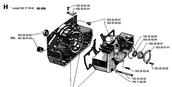 Crankcase Diagram and Parts List for 250RX 19944000001-19954000000 Husqvarna Brush Cutter