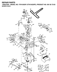 Mower Deck / Cutting Deck Diagram and Parts List for YTH1542XP (954567253)(2002-03) Husqvarna Lawn Tractor