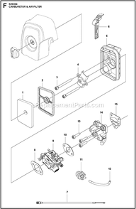 Carburetor And Air Filter Diagram and Parts List for 525HE4  Husqvarna Trimmer