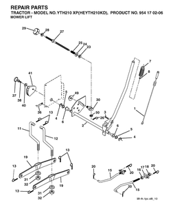Mower Lift / Deck Lift Diagram and Parts List for YTH210XP (HEYTH210KD)(2004-06) Husqvarna Lawn Tractor