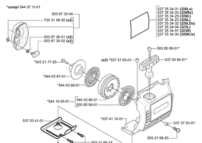 Starter Diagram and Parts List for 323L 2006-04 Husqvarna Trimmer