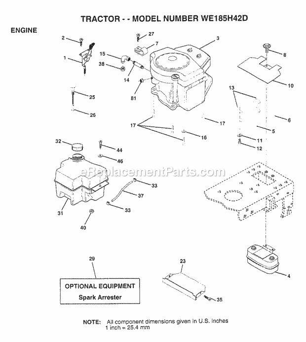 Engine Diagram and Parts List for WE185H42D 1998 Husqvarna Lawn Tractor