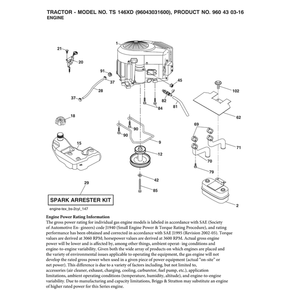 Engine Diagram and Parts List for 96043031600  Husqvarna Lawn Tractor