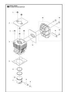 Cylinder, Piston And Muffler Diagram and Parts List for 325HE3 966787601 from 20150100001-current Husqvarna Hedge Trimmer