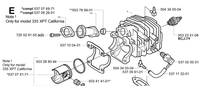Cylinder Piston Diagram and Parts List for 335XPT 20011800001-Current Husqvarna Chainsaw
