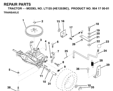 Transmission Diagram and Parts List for LT125 (HE12536C)(1996-01) Husqvarna Lawn Tractor