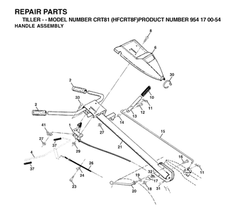 Handle And Controls Diagram and Parts List for CRT81 (954170054-F)(2002-01) Husqvarna Tiller