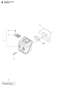 Muffler Diagram and Parts List for 445 20103600001-20112700000 Husqvarna Chainsaw