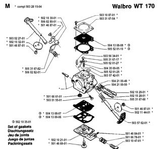 Carburetor Details Diagram and Parts List for 55 19900100001-19914000000 Husqvarna Chainsaw