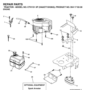 Engine Diagram and Parts List for CTH151XP (HAUCT15H36G)(2005-04) Husqvarna Lawn Tractor