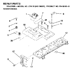 Chassis And Enclosures Diagram and Parts List for LTH130 (HE13H36F, 954820001)(1998-12) Husqvarna Lawn Tractor