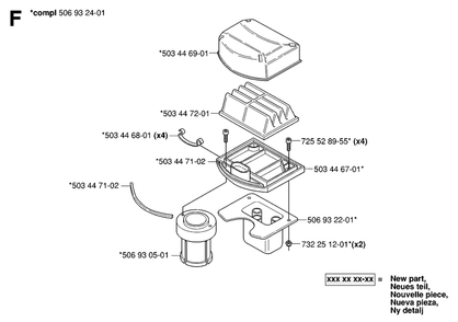 Air Filter Diagram and Parts List for R15-V2 (953533701)(2006-05) Husqvarna Lawn Tractor