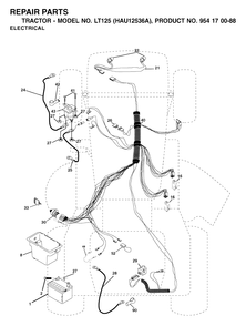Electrical Diagram and Parts List for LT125 (954170088-A)(2003-01) Husqvarna Lawn Tractor