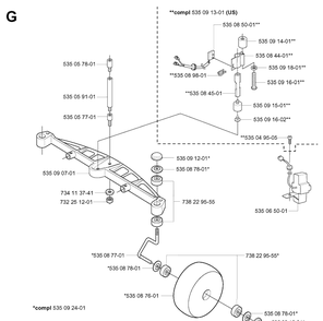 Front Axle Diagram and Parts List for G1 1998-2003 Husqvarna Lawn Mower