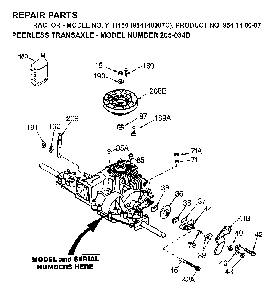 Transmission Diagram and Parts List for YTH150 (954140007C, 954140007)(1997-01) Husqvarna Lawn Tractor