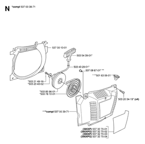 Starter Diagram and Parts List for 390XP-XPG-XPW 20064000001 & Above Husqvarna Chainsaw