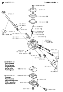 Carburetor Details Diagram and Parts List for HA110 20050600001 - 20054000000 Husqvarna Trimmer