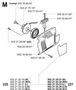 Starter Diagram and Parts List for 227L 2000-10 Husqvarna Trimmer