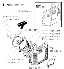 Starter Diagram and Parts List for 257 20013500001-Current Husqvarna Chainsaw