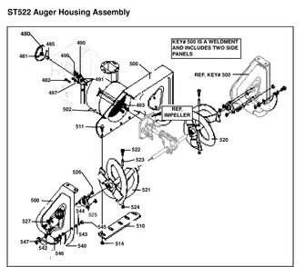 Auger Housing And Impeller Diagram and Parts List for ST522H (601002327)(1998-01) Husqvarna Snow Blower