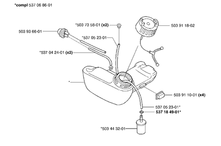 Fuel Tank Diagram and Parts List for 326L 2002-02 Husqvarna Trimmer
